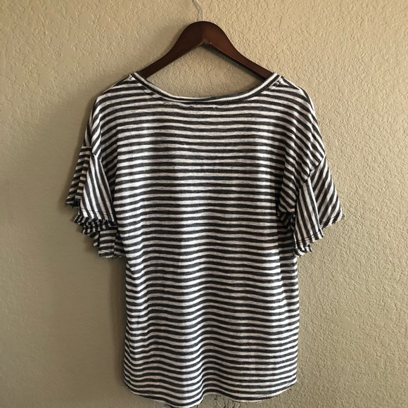 Striped Flutter Sleeve Top - Picture 2 of 3